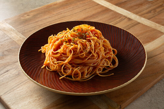 A view of a gluten-free angel hair pasta entree.