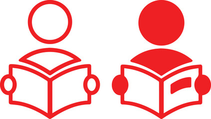 man reading book, simple geometric figures person reading book, black and white icon  symbol,vector,illustration,graphic design