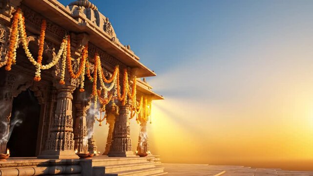 Rama Navami Devotional Background With Temple Arches Bathed in Morning Light