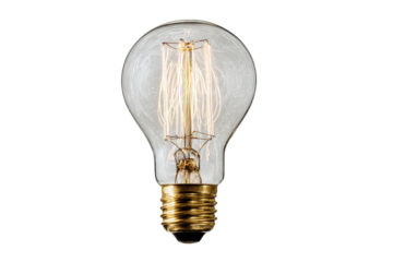 Light bulb with visible filament on plain background showing design and detail of lighting device used for illumination