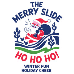 Santa Claus retro slide typography, vintage distressed Christmas holiday cheer design, Ho Ho Ho fun, winter graphic tee print, vector cartoon