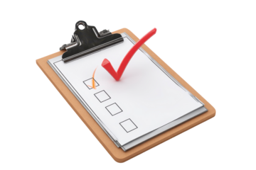 Checklist with a red checkmark on a clipboard for tasks or items to be completed