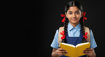 happy indian rural school girl smiling in school uniform