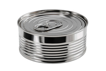 Metal can with pull tab lid on a white background, commonly used for food storage or packaging