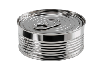 Metal can with pull tab lid on a white background, commonly used for food storage or packaging