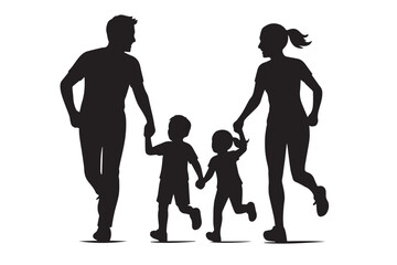 Handholding family running silhouette ideal for active bonding illustrations.