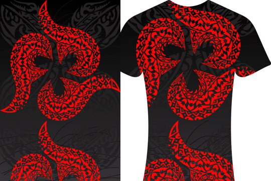Red Tribal Serpent Pattern T-Shirt Design vector, Tribal Art for Sportswear and Apparel, Hawaii, South American, Fiji, Island T shirt template vector.