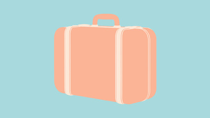 Vintage Peach Suitcase with Handle on a Pastel Blue Background