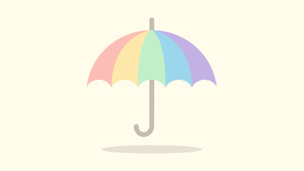 Colorful Rainbow Umbrella Open with Shadow on Pale Yellow Background, Simple Flat Design