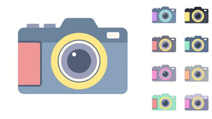 Collection of Flat Design Cameras in Various Color Schemes and Styles