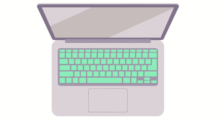 Top View of a Modern Laptop Computer with a Brightly Lit Green Keyboard and Touchpad