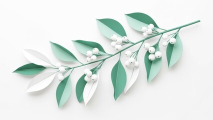 Fresh Mint Green Stylized Botanical Branch Isolated On White For Wellness Branding