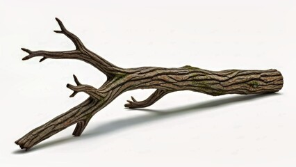 Natural Wood Tree Branch With Rugged Bark On White Backdrop For Nature Photography