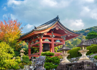 Fototapeta premium Buddhist bell tower at the Kiyomizu-dera (Otowa-san Kiyomizu-dera) temple complex, Mt. Otowa, eastern Kyoto, Honshu, Japan. these are used to call the monks to prayer or to mark times of the day
