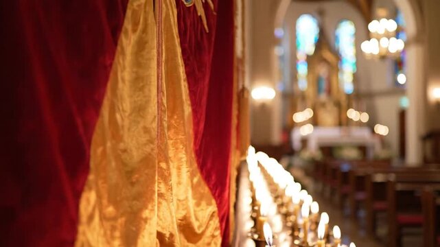 Sinulog Devotional Background With Church Interior Glow and Candlelight