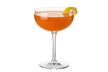 orange cocktail in a coupe glass with lemon twist garnish isolated