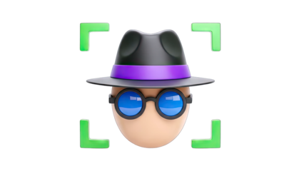 Spy Face with Hat and Glasses in Focus - 3D Render