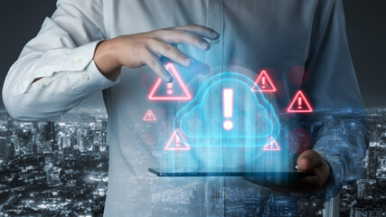 Red alert triangles over a blue cloud icon, symbolizing cloud security threats, system warnings, and data protection risks in digital environments Parse