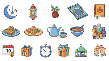Ramadan Islamic Holiday Icons Collection.