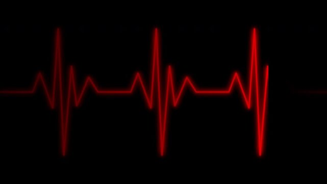 Neon digital cardiogram heartbeat pulse line animation red color. 4k video animation with alpha channel