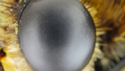 Extreme macro close-up of an insect compound eye showing fine texture and biological detail.