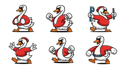 Obraz premium Cartoon Goose Character Set with Six Different Poses.