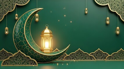 Ramadan Kareem Islamic Crescent Moon and Lantern Decoration.