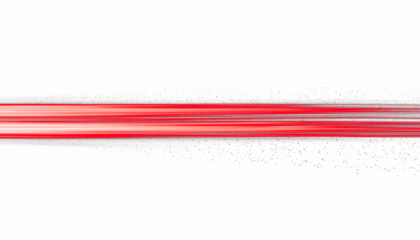Abstract horizontal red glowing light streaks with motion blur and particle scatter, creating a sense of high speed and energy. Isolated on transparent background. High-quality PNG format.