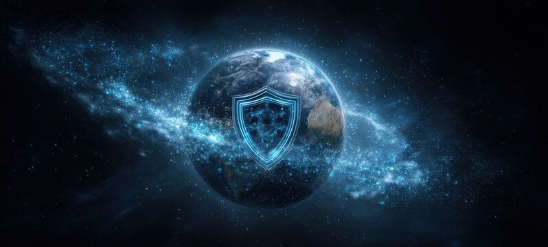 The Earth Protected by a Digital Shield Symbolizing Global Cybersecurity and Data Protection - Powered by Adobe