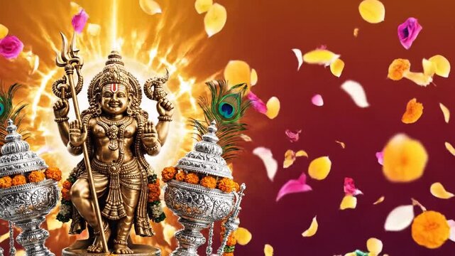 Thaipusam Festival Background With Lord Murugan Statue and Sacred Kavadi Elements