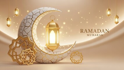 Ramadan Mubarak Crescent Moon Lantern Islamic Celebration Background.