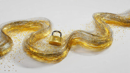 Golden Padlock with Abstract Wires