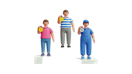 Winners Holding Medals on Podium - 3D Illustration