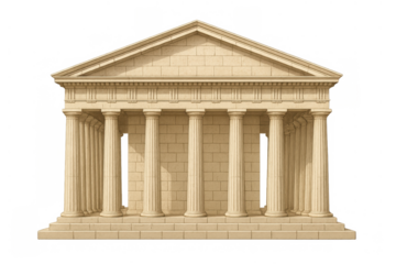 Ancient greek style temple facade with classic columns and pediment, representing history, culture, and architecture