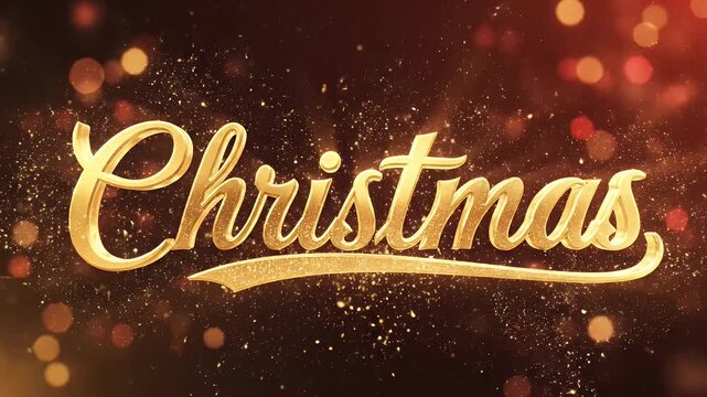 Golden Christmas Text with Bokeh Lights - This video features the word "Christmas" in large, stylized golden script against a dark background.