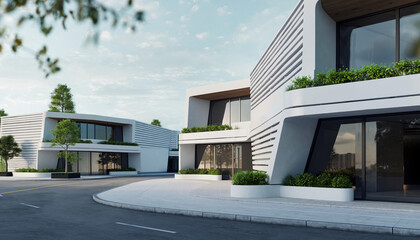 モダンデザインの低層住宅が並ぶ街並みイメージ