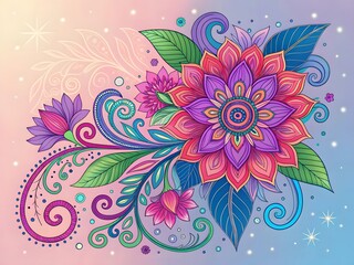 Abstract colorful floral background with blooming flowers and artistic design