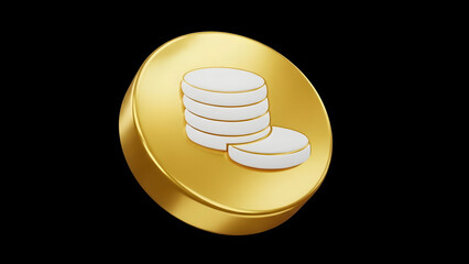 3D Coin Stack Icon in Glossy Gold Button Style on Transparent Background