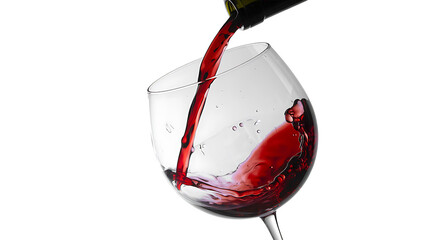Red wine pouring into glass isolated on white background
