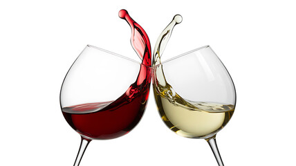 Red and white wine splash in glasses isolated on white background

