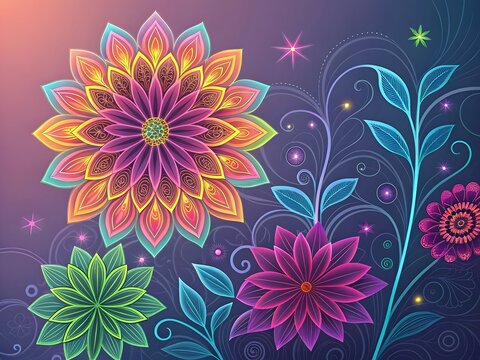 Abstract colorful floral background with blooming flowers and artistic design - Powered by Adobe