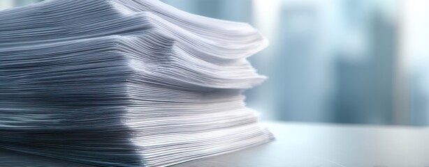 The Stack of Papers on a Desk in a Bright Modern Office