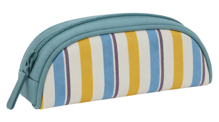 Colorful striped pencil case isolated on white background
