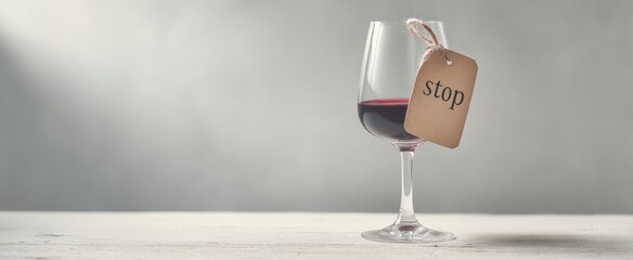 The wine glass with stop tag symbolizing alcohol awareness and responsible drinking campaign