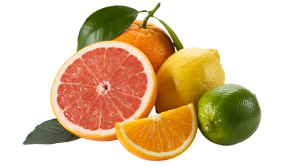 Fresh citrus fruits with grapefruit lemon and lime isolated on white background
