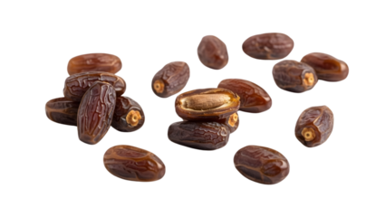 Fresh delicious dried dates fruit sweet snack for healthy eating and energy boost tasty brown dates pile isolated on transparent background ready for your design