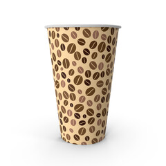 Empty 16oz disposable Coffee Takeout Cup with coffee beans Pattern