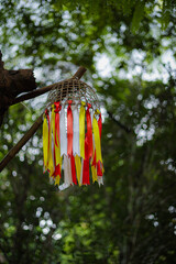 Bamboo Chicken Coop Lantern Hanging Colorful Ribbons