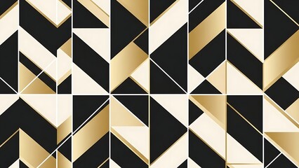 Abstract geometric art composed of rhythmic V-shapes in a classic black and gold color scheme.