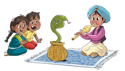 Snake charmer, isolated drawing